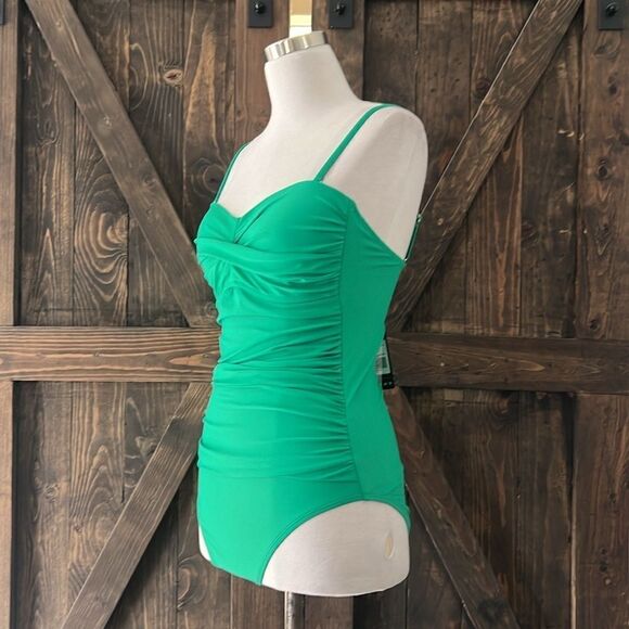 RELLECIGA Tummy Control Swimwear Strapless One Piece Swimsuit Ruched Swimsuit - Picture 5 of 14